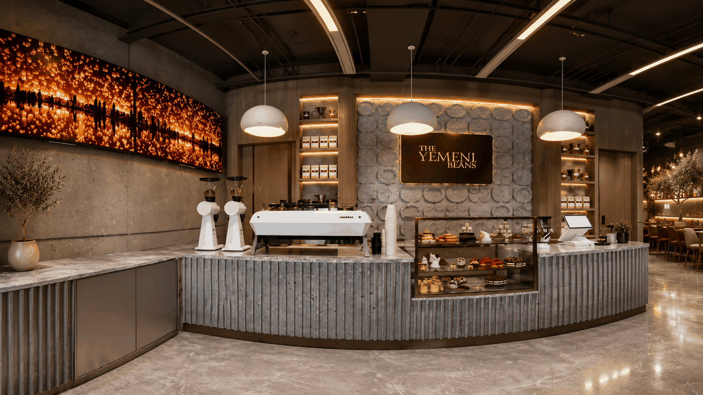 Cafe interior counter and seating