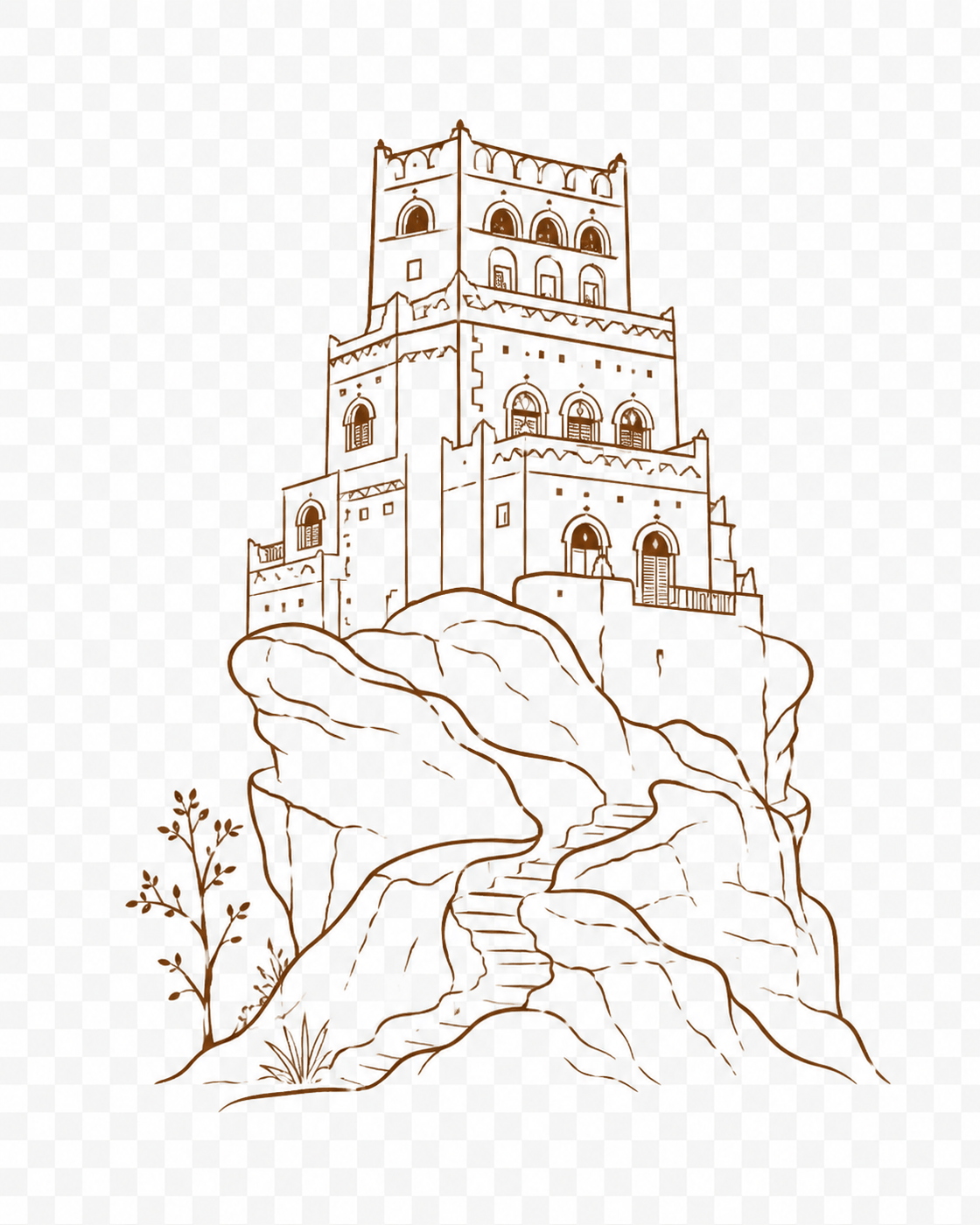 Yemeni mountain architecture illustration